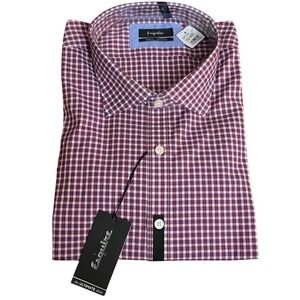 Esquire Slim Fit Non Iron Dress Shirt Mens 19 34/35 Red Blue Gingham Checkered